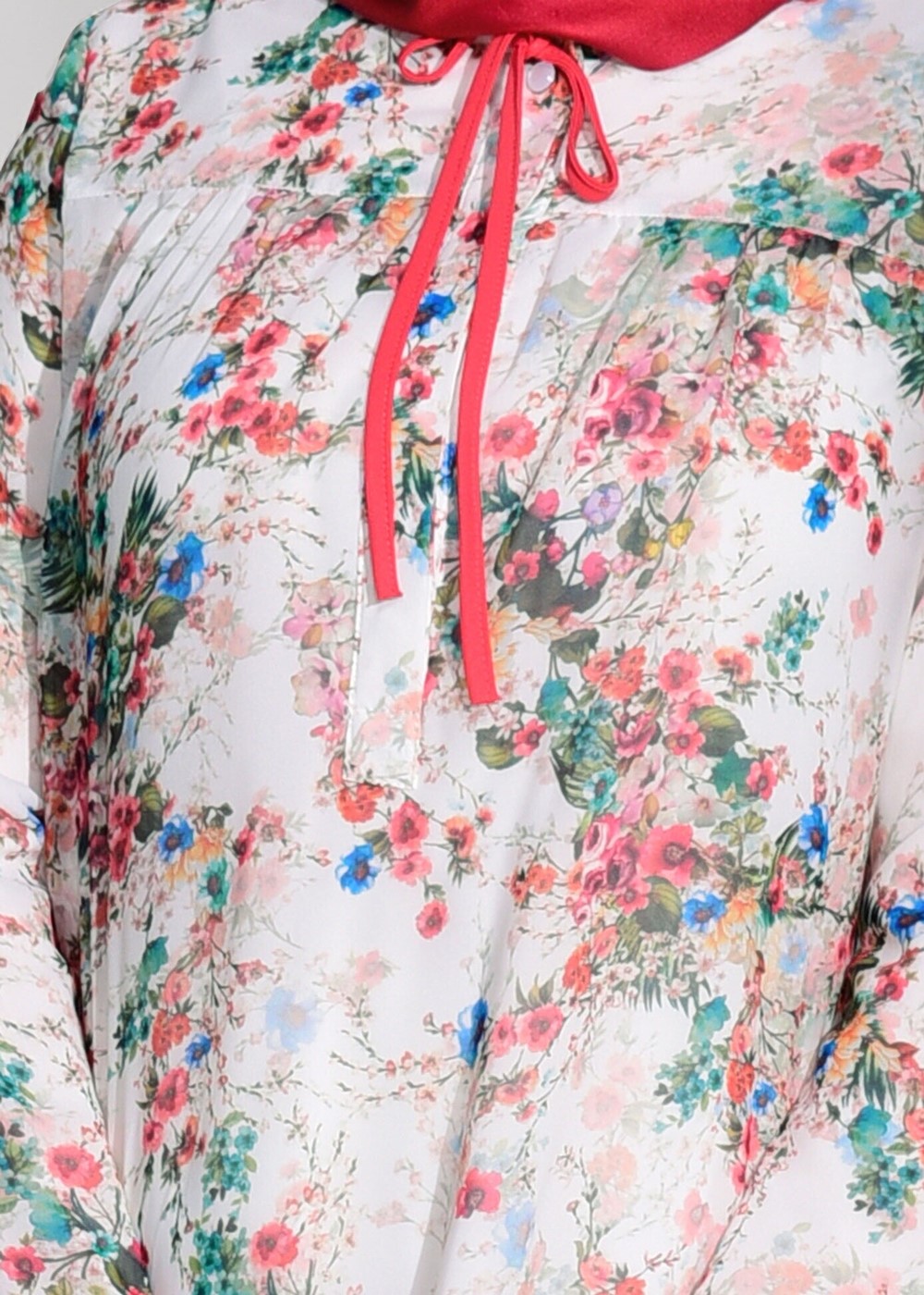 Tesettür giyim KREM DESENLİ ÖNÜ BAĞCIKLI BLUZ 4517-1 