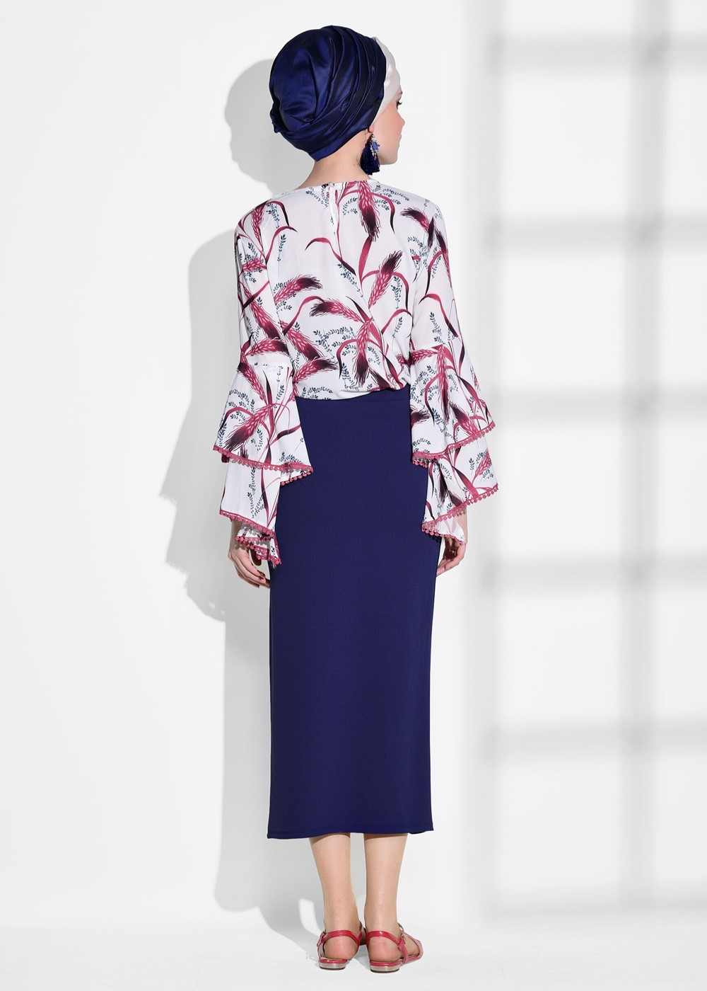 Tesettür giyim BORDO TÜY DESENLİ BLUZ 561310