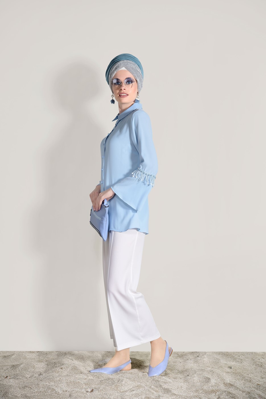 Vêtements hijab BLEU CHEMISIER DÉTAIL PERLÉ 665080