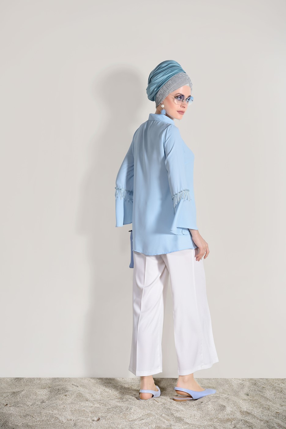 Vêtements hijab BLEU CHEMISIER DÉTAIL PERLÉ 665080