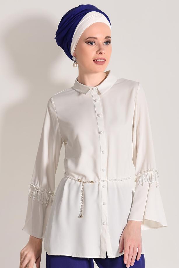 Tesettür giyim  İNCİ DETAYLI BLUZ 665080 - TRENDTESETTÜR