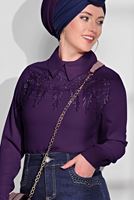 Tesettür giyim MOR GÜPÜR DETAYLI ERKEK YAKA BLUZ 00681 