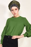 Tesettür giyim YEŞİL BALON KOL İNCİ DETAYLI BLUZ 05261 