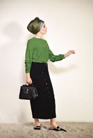 Tesettür giyim YEŞİL BALON KOL İNCİ DETAYLI BLUZ 05261 