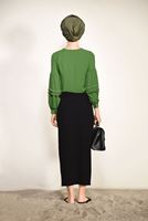 Tesettür giyim YEŞİL BALON KOL İNCİ DETAYLI BLUZ 05261 