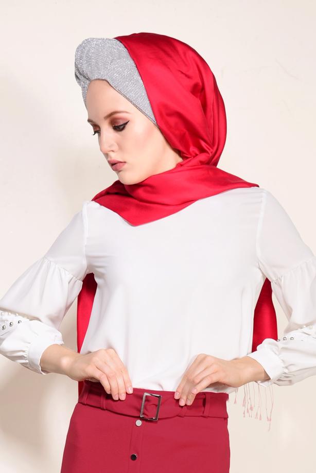 Tesettür giyim  BALON KOL İNCİ DETAYLI BLUZ 05261  - TRENDTESETTÜR