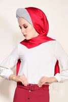 Tesettür giyim EKRU BALON KOL İNCİ DETAYLI BLUZ 05261 