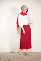 Tesettür giyim EKRU BALON KOL İNCİ DETAYLI BLUZ 05261 