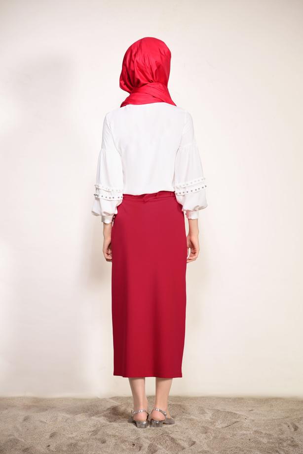 Tesettür giyim  BALON KOL İNCİ DETAYLI BLUZ 05261  - TRENDTESETTÜR