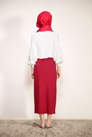 Tesettür giyim EKRU BALON KOL İNCİ DETAYLI BLUZ 05261 