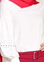 Tesettür giyim EKRU BALON KOL İNCİ DETAYLI BLUZ 05261