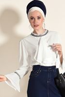 Tesettür giyim EKRU İŞLEME DETAYLI BLUZ 10082