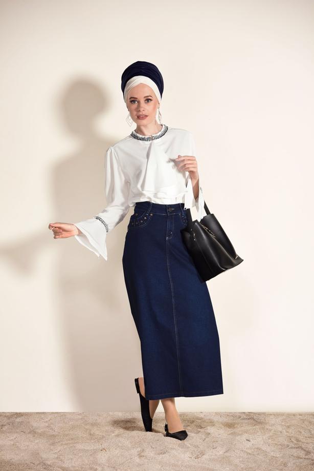 Vêtements hijab  EMBROIDERY DETAIL BLOUSE 10082  - TRENDTESETTÜR