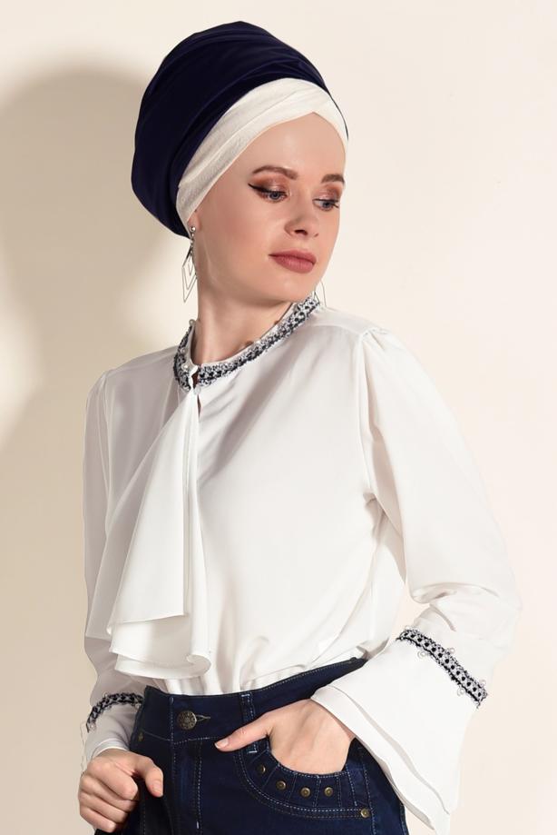 Vêtements hijab  EMBROIDERY DETAIL BLOUSE 10082  - TRENDTESETTÜR