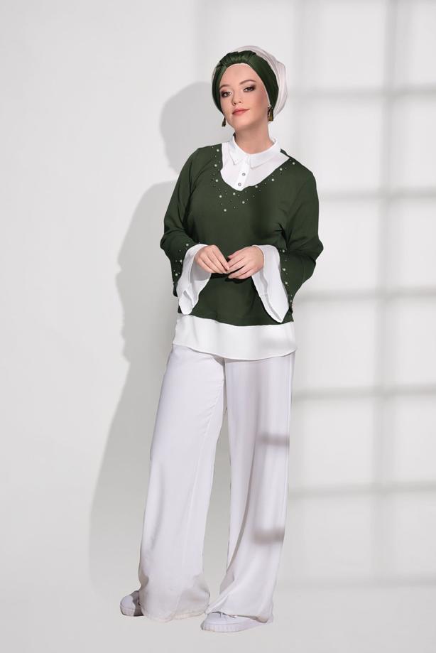 Vêtements hijab  PEARL DETAIL BLOUSE 54508  - TRENDTESETTÜR