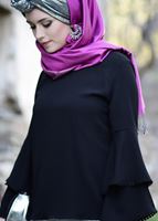 Vêtements hijab NOIR CHEMISIER ESPAGNOL À MANCHES DÉTAILLÉES 66131