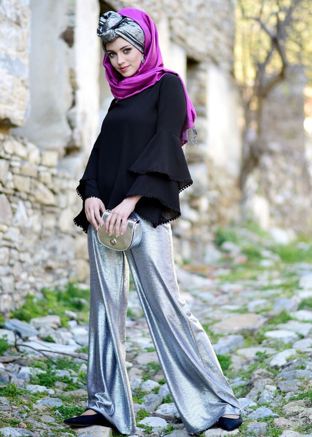 Vêtements hijab NOIR CHEMISIER ESPAGNOL À MANCHES DÉTAILLÉES 66131