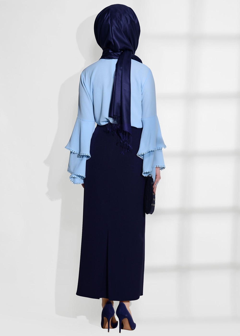 Tesettür giyim MAVİ İSPANYOL KOL DETAYLI BLUZ 66131