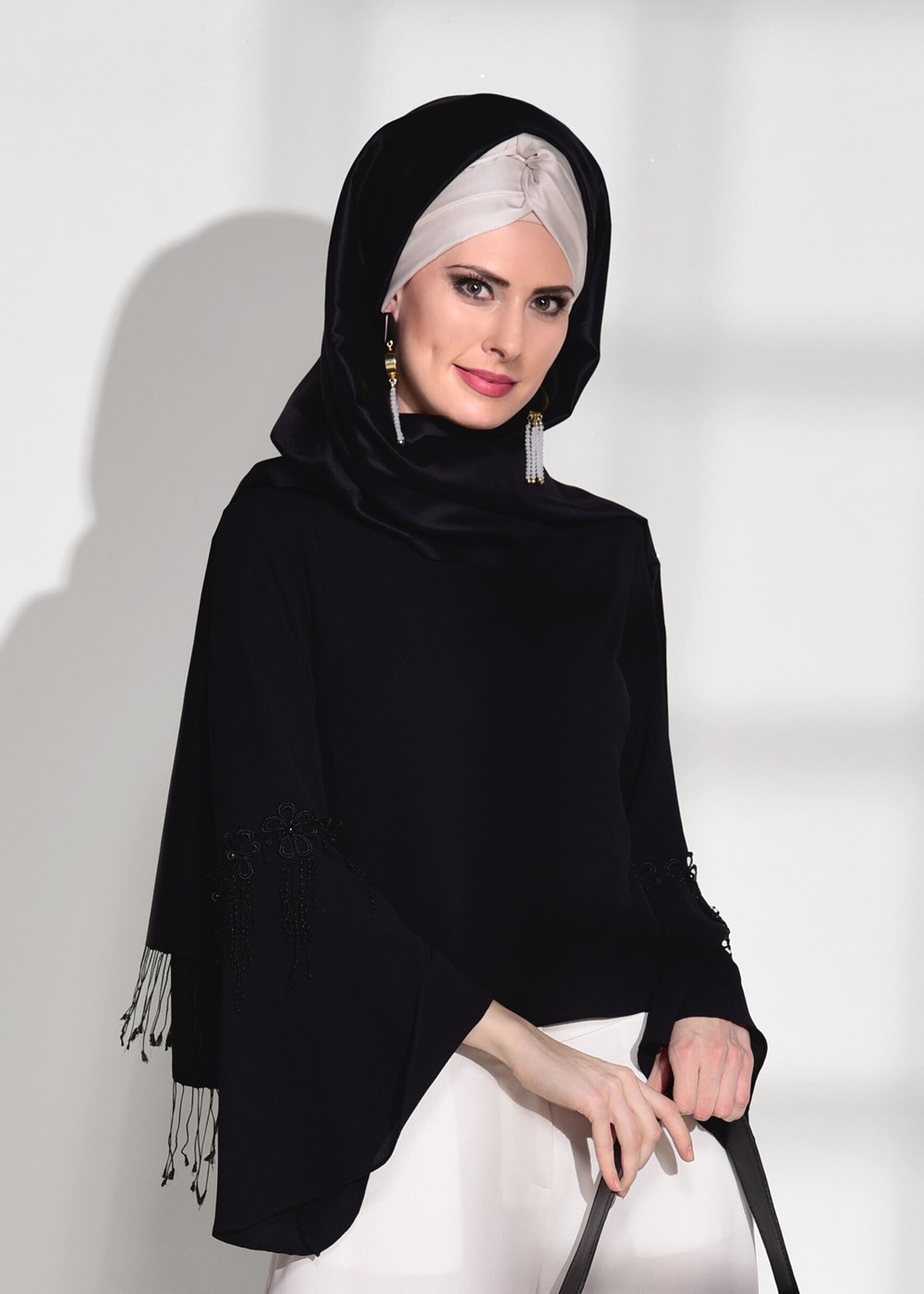 Vêtements hijab NOIR CHEMISIER DÉTAIL GUIPURE 67508
