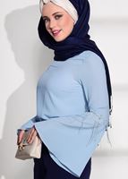 Hijab clothing BLUE GUIPURE DETAIL BLOUSE 67508 