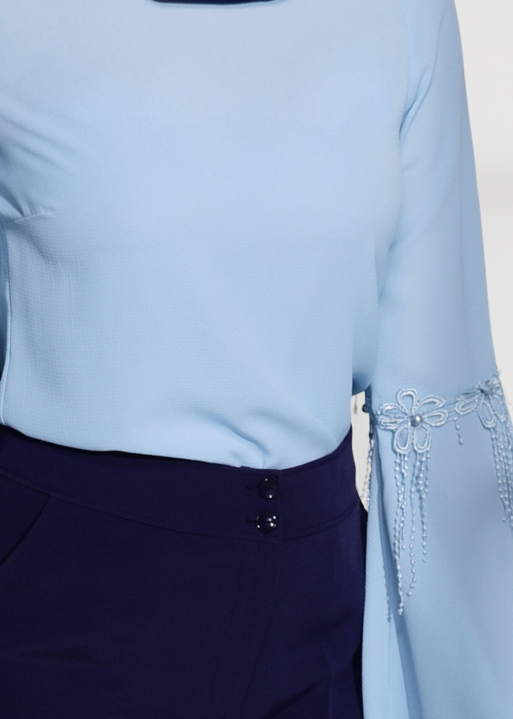 Hijab clothing BLUE GUIPURE DETAIL BLOUSE 67508 