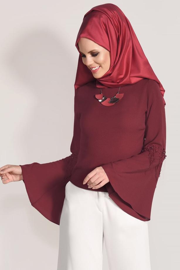 Vêtements hijab  GUIPURE DETAIL BLOUSE 67508  - TRENDTESETTÜR