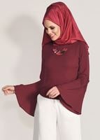 Vêtements hijab ROUGE BORDEAUX CHEMISIER DÉTAIL GUIPURE 67508