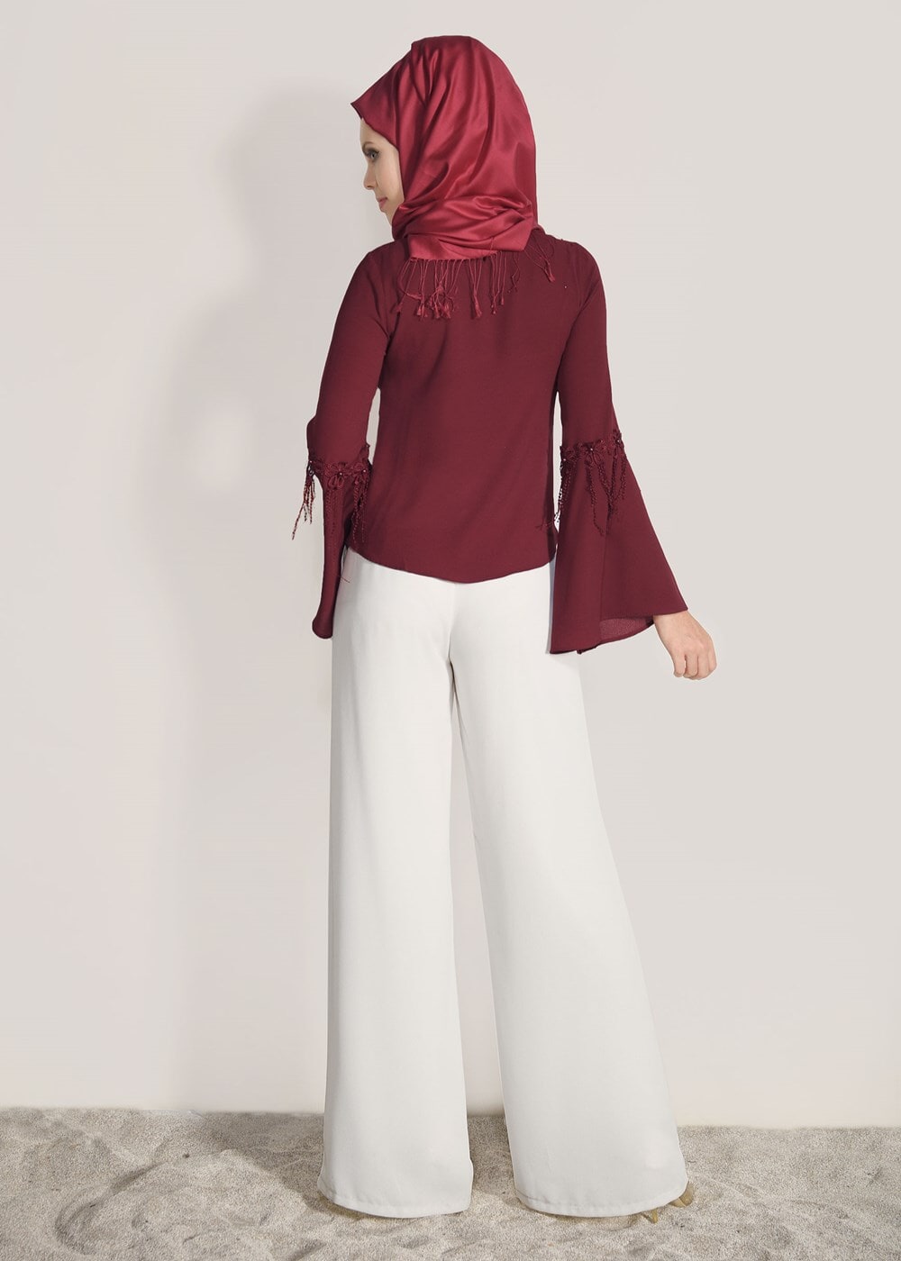 Vêtements hijab ROUGE BORDEAUX CHEMISIER DÉTAIL GUIPURE 67508