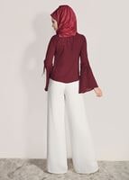 Vêtements hijab ROUGE BORDEAUX CHEMISIER DÉTAIL GUIPURE 67508