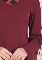 Vêtements hijab ROUGE BORDEAUX CHEMISIER DÉTAIL GUIPURE 67508