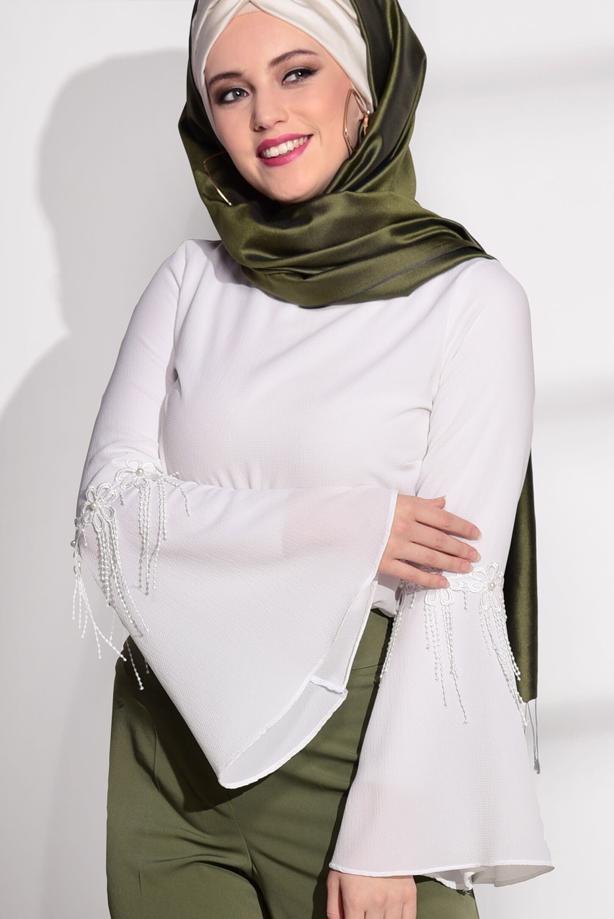 Hijab clothing  GUIPURE DETAIL BLOUSE 67508  - TRENDTESETTÜR
