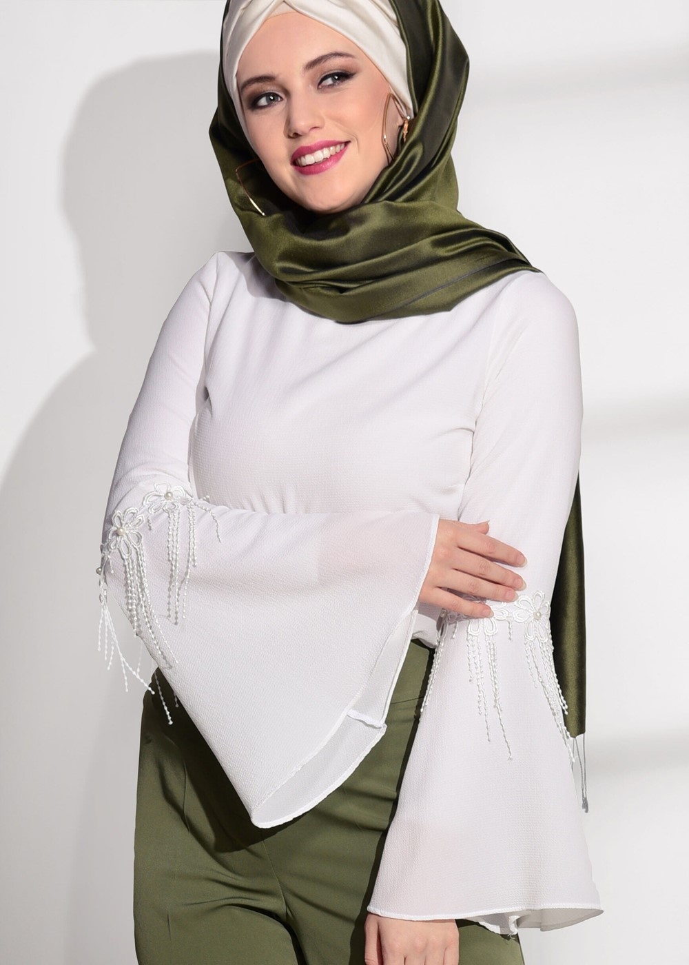 Hijab clothing ECRU GUIPURE DETAIL BLOUSE 67508 