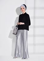 Tesettür giyim SİYAH KENDİNDEN FLARLI BONCUK İŞLEMELİ BLUZ 74261  