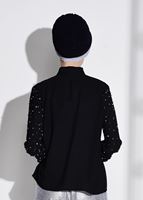 Tesettür giyim SİYAH KENDİNDEN FLARLI BONCUK İŞLEMELİ BLUZ 74261  