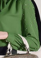 Tesettür giyim YEŞİL KENDİNDEN FLARLI BONCUK İŞLEMELİ BLUZ 74261  