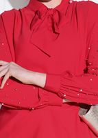 Tesettür giyim KIRMIZI KENDİNDEN FLARLI BONCUK İŞLEMELİ BLUZ 74261  