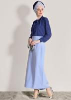 Tesettür giyim LACİVERT KENDİNDEN FLARLI BONCUK İŞLEMELİ BLUZ 74261  
