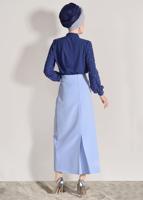 Tesettür giyim LACİVERT KENDİNDEN FLARLI BONCUK İŞLEMELİ BLUZ 74261  