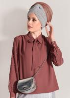 Tesettür giyim PEMBE KENDİNDEN FLARLI BONCUK İŞLEMELİ BLUZ 74261  
