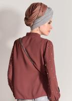 Tesettür giyim PEMBE KENDİNDEN FLARLI BONCUK İŞLEMELİ BLUZ 74261  
