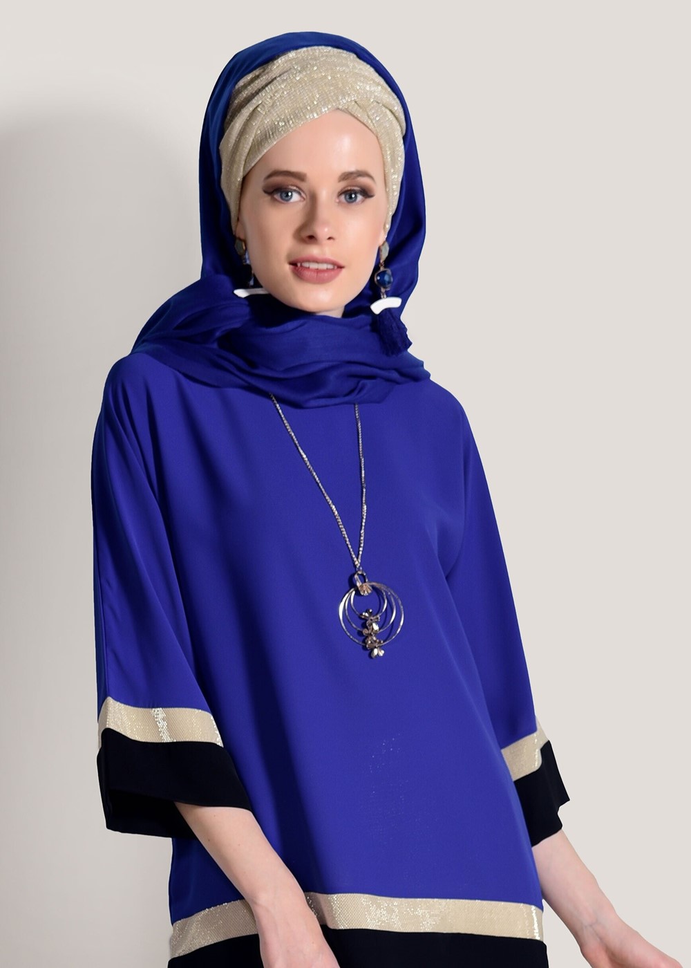 Tesettür giyim LACİVERT SİM ŞERİT DETAYLI BLUZ 81233 