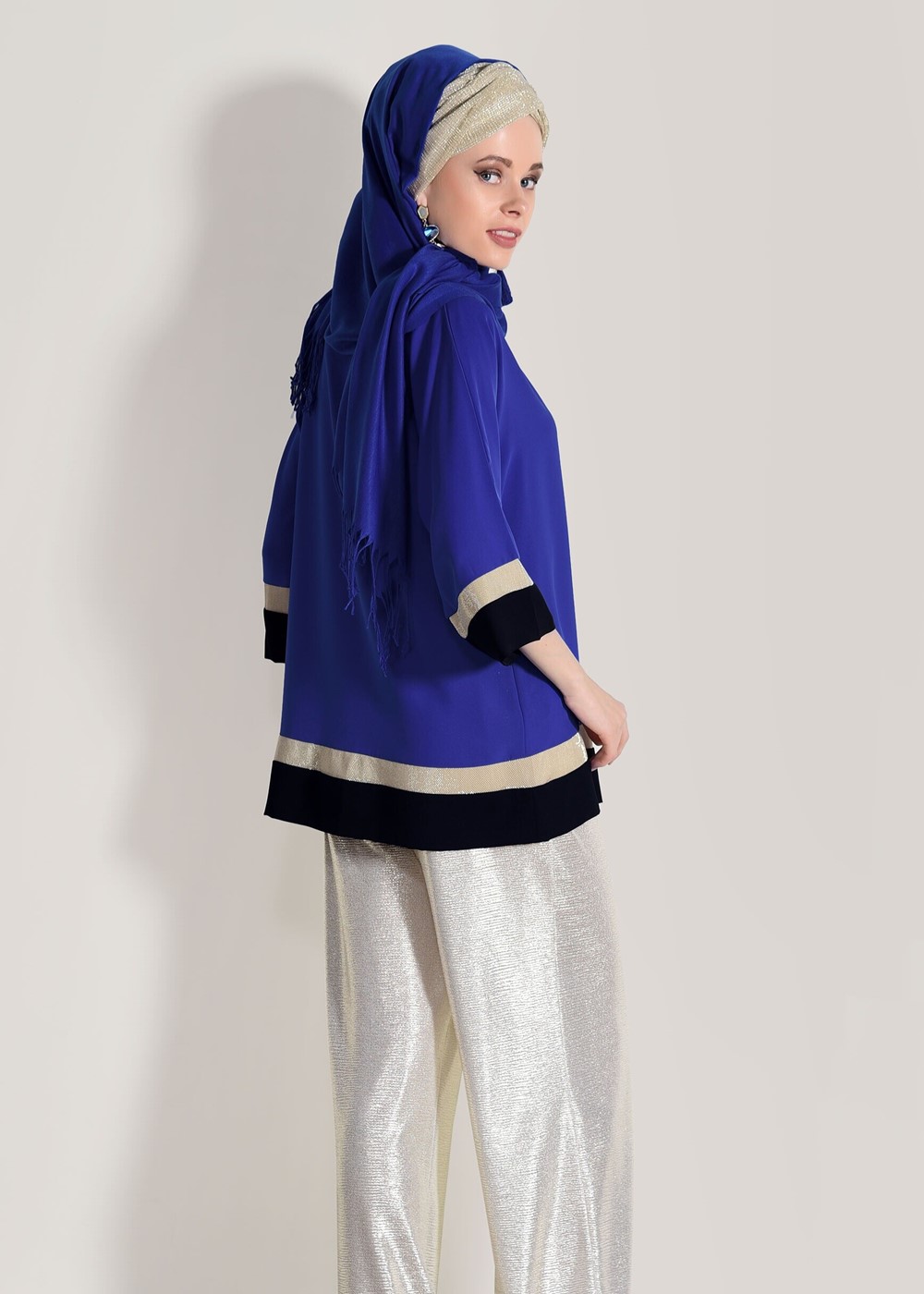 Tesettür giyim LACİVERT SİM ŞERİT DETAYLI BLUZ 81233 