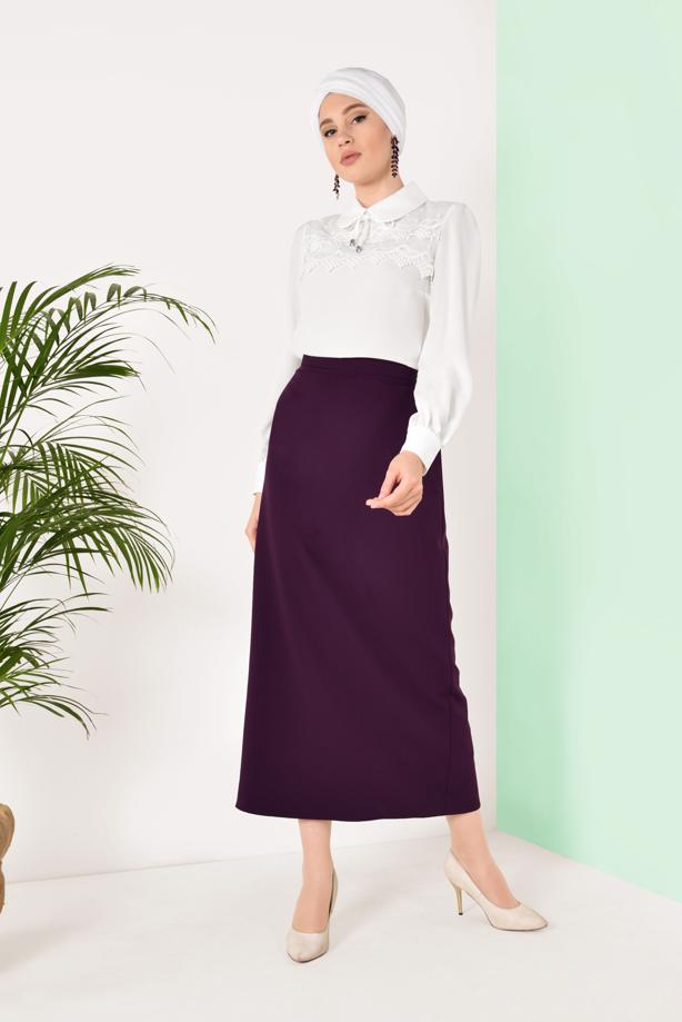 Vêtements hijab  GUIPURE DETAIL ROUND COLLAR BLOUSE 0165  - TRENDTESETTÜR