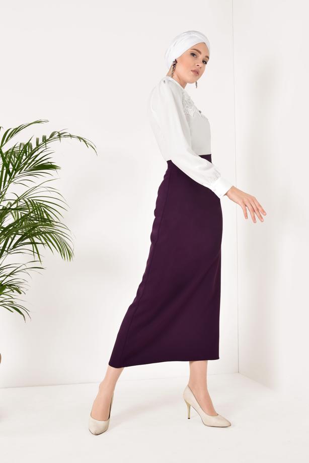 Vêtements hijab  GUIPURE DETAIL ROUND COLLAR BLOUSE 0165  - TRENDTESETTÜR