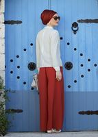 Tesettür giyim KREM GÜPÜR DETAYLI BEBE YAKA BLUZ 0207