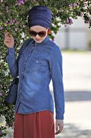 Tesettür giyim MAVİ CEP DETAYLI DENİM BLUZ 281