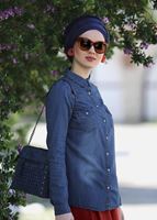 Tesettür giyim LACİVERT CEP DETAYLI DENİM BLUZ 281