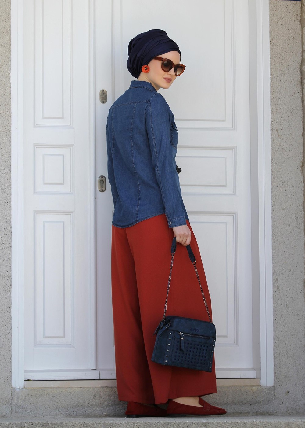 Tesettür giyim LACİVERT CEP DETAYLI DENİM BLUZ 281