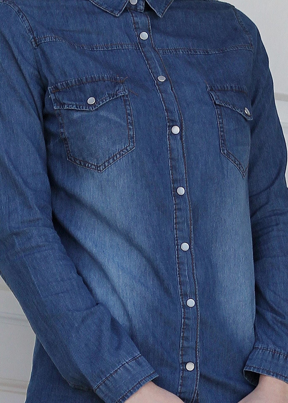 Tesettür giyim LACİVERT CEP DETAYLI DENİM BLUZ 281