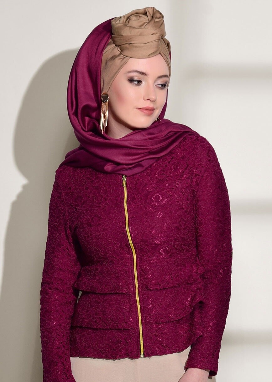 Vêtements hijab ROUGE BORDEAUX BLOUSE DÉTAILLÉE FERMETURE ÉCLAIR 612